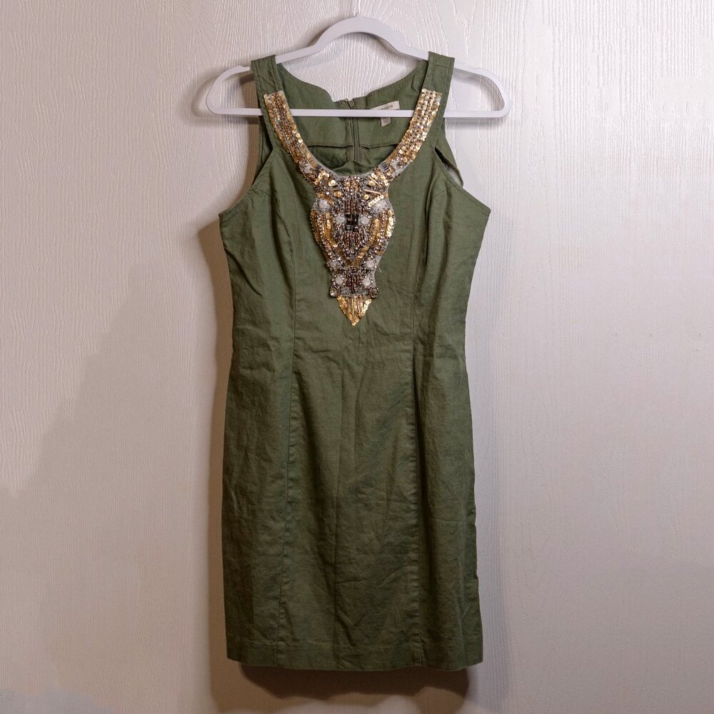 Boston Proper Olive Green Beaded Lined Dress - Size 10